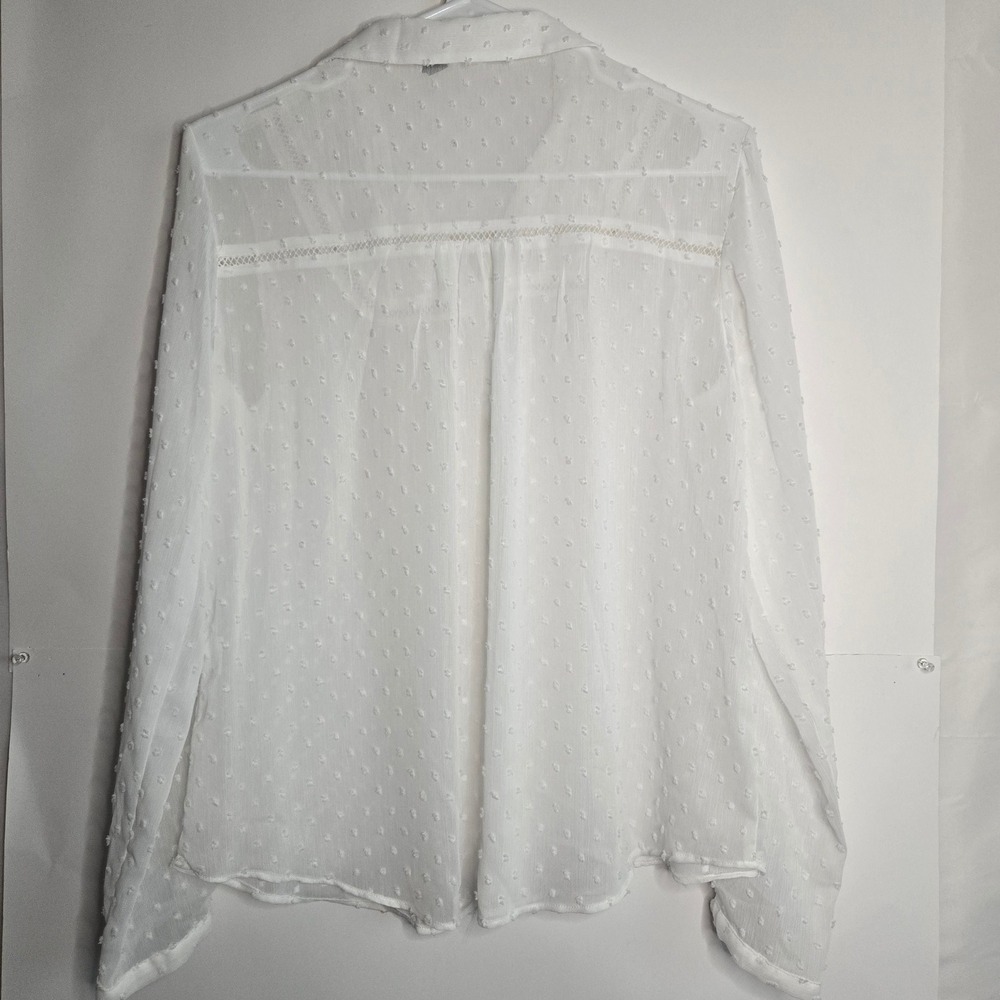 Zara White Swiss Dot Lace Trim Button Up Blouse Small Semi Sheer Boho Top - Picture 6 of 11